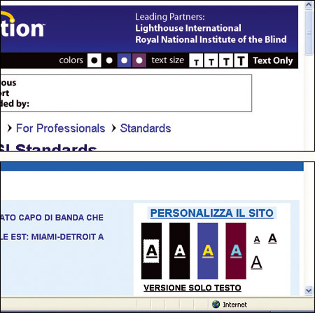 Due esempi di menù per la personalizzazione del sito.